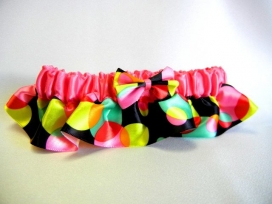 Black Fun Dot Prom Garter w/ Shocking Pink Band